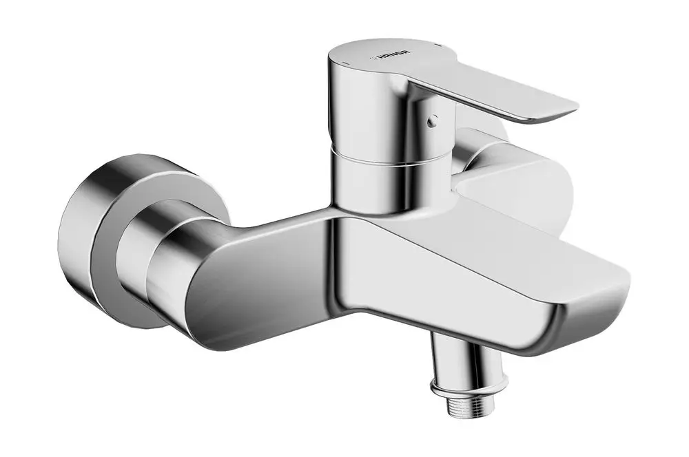 Chromener Einhebelmischer mit Handbrause, wandmontiert, von der Marke HANSA. Klare Linienführung und funktionales Design ohne sichtbare Maße.